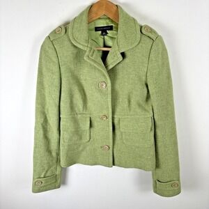 Banana Republic Wool Blazer Jacket Womens Sz XS‎ Green Career Business Pea Coat
